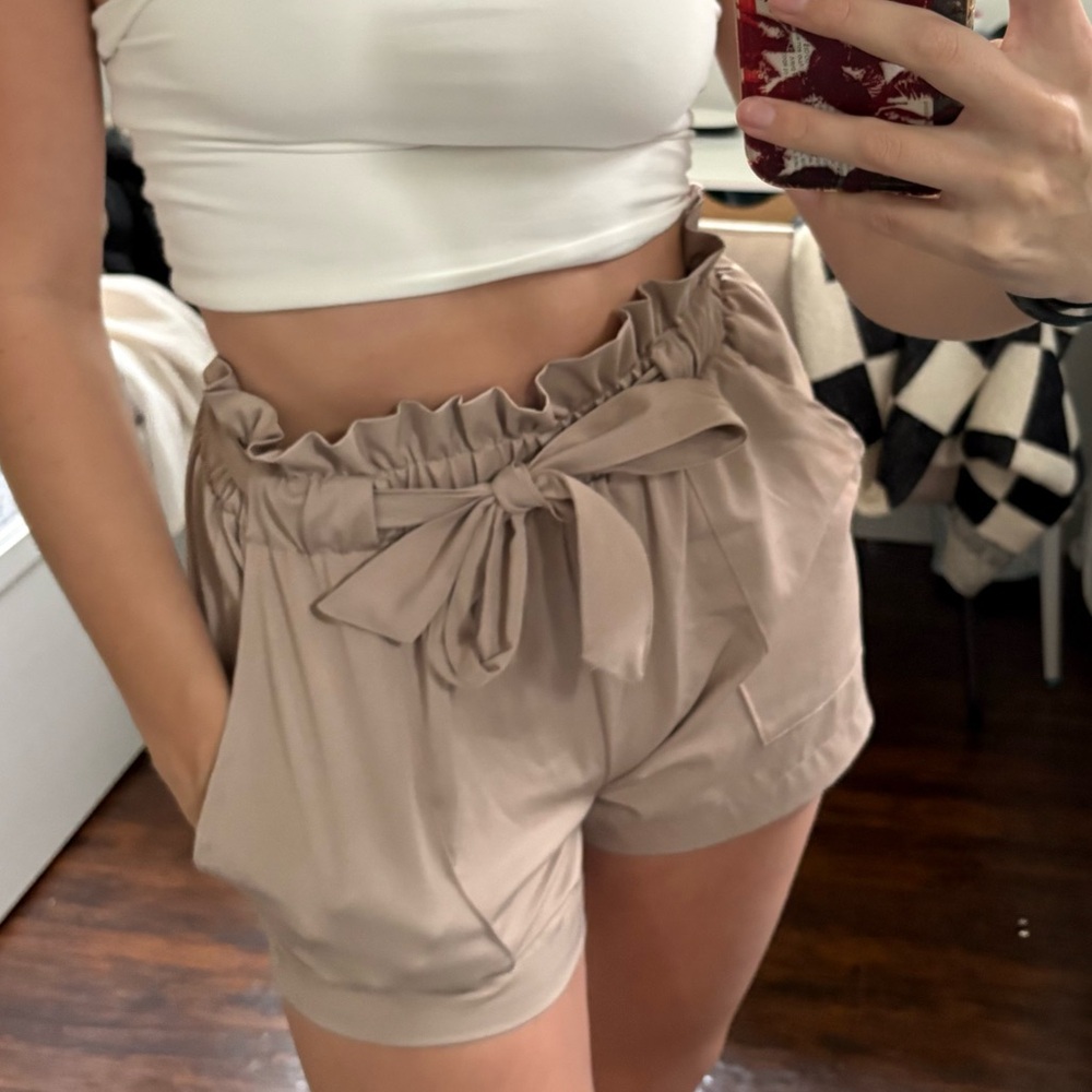 Women's Tan Shorts with Bow Detail